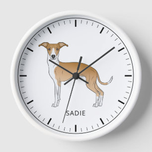 Fawn And White Italian Greyhound With Custom Text Clock