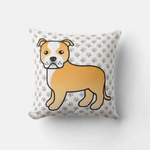 Fawn And White Staffie Cute Cartoon Dog & Paws Cushion