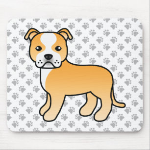 Fawn And White Staffie Cute Cartoon Dog & Paws Mouse Mat