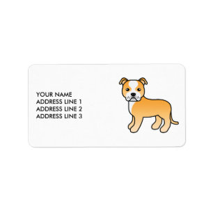 Fawn And White Staffie Cute Cartoon Dog & Text Label