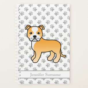 Fawn And White Staffie Cute Cartoon Dog & Text Planner