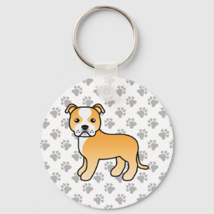 Fawn And White Staffordshire Bull Terrier Dog Key Ring