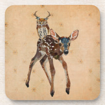 FAWN & ANTLER OWL  Coaster