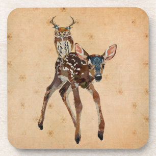 FAWN & ANTLER OWL  Coaster