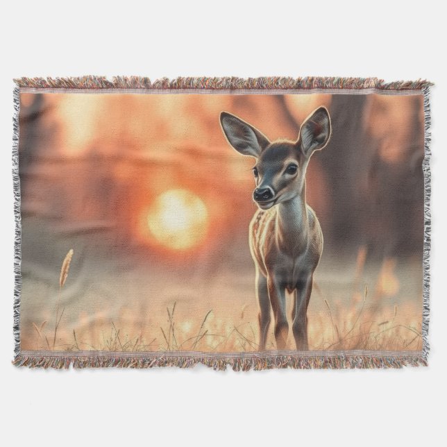 Fawn at sunrise throw blanket (Front)