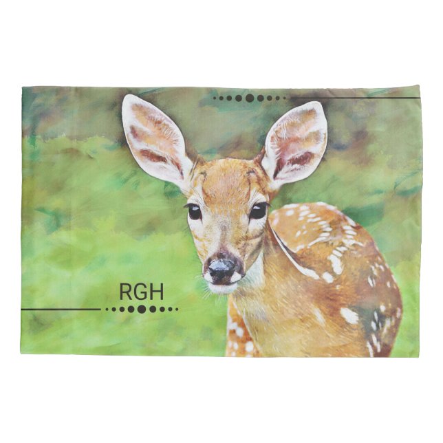 Fawn Baby Deer Artwork Monogram Pillowcase (Back)