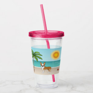 Fawn Boston Terrier At A Tropical Summer Beach Acrylic Tumbler