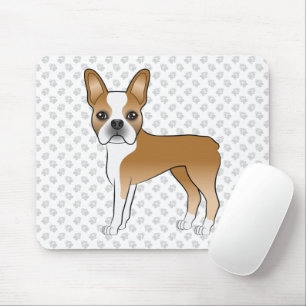 Fawn Boston Terrier Cartoon Dog & Grey Paws Mouse Mat