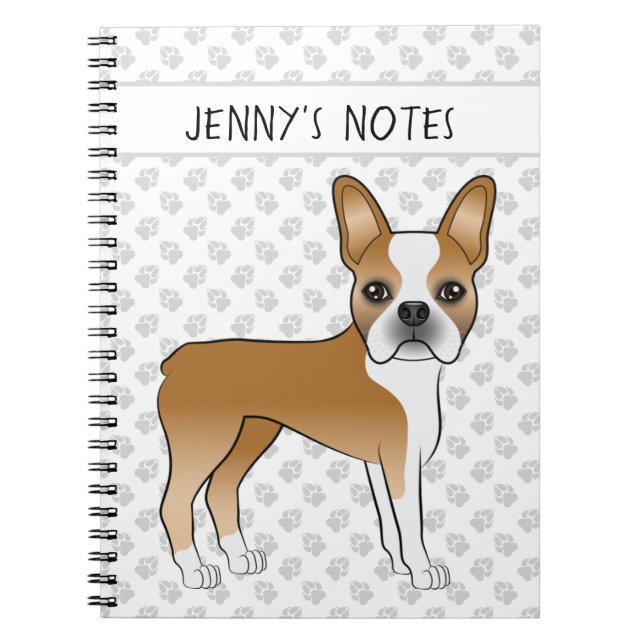 Fawn Boston Terrier Cartoon Dog With Custom Text Notebook (Front)