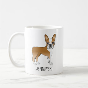 Fawn Boston Terrier Cute Cartoon Dog & Custom Name Coffee Mug