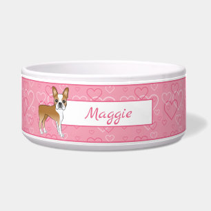 Fawn Boston Terrier Dog On Pink Hearts And Name