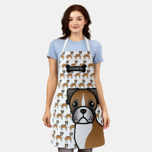 Fawn Boxer Cute Cartoon Dog & Name Apron