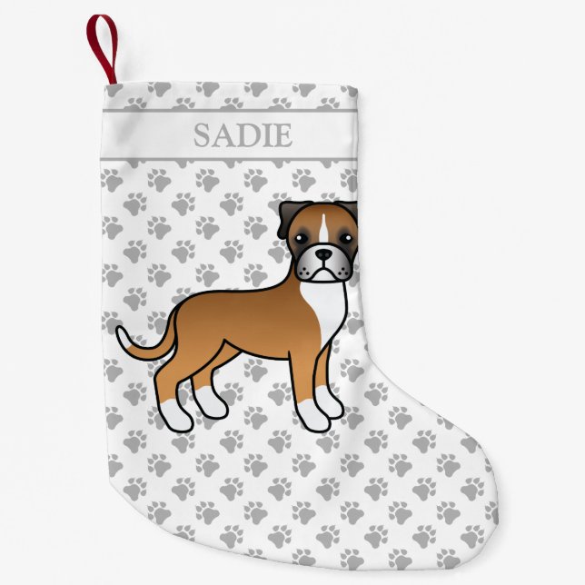 Fawn Boxer Cute Cartoon Dog & Name Small Christmas Stocking (Front)