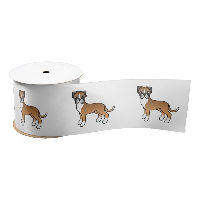 Fawn Boxer Cute Cartoon Dog Satin Ribbon (Spool)