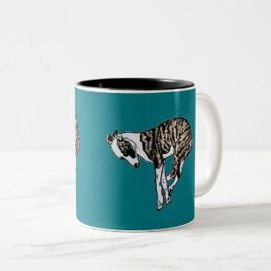 Fawn brindle sleepy Whippet Two-Tone Coffee Mug