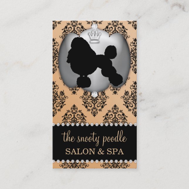 Fawn Brown Jewelled Damask Dog Grooming/Spa Business Card (Front)