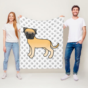 Fawn Bullmastiff Cute Cartoon Dog & Paws Fleece Blanket