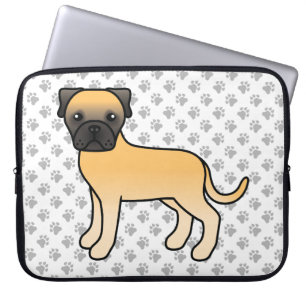 Fawn Bullmastiff Cute Cartoon Dog & Paws Laptop Sleeve