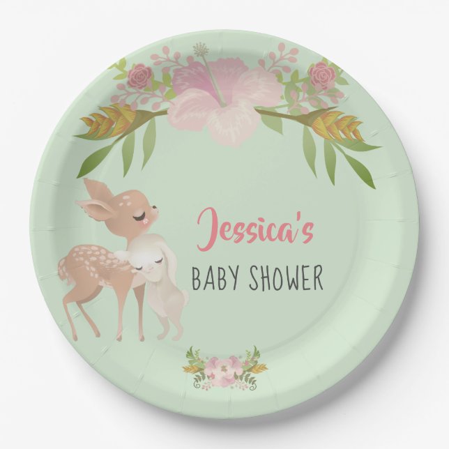 Fawn & Bunny Personalised Baby Shower Paper Plate (Front)