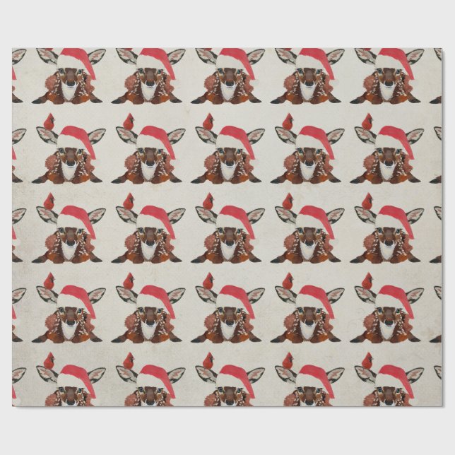 FAWN & CARDINAL CHRISTMAS WRAPPING PAPER (Flat)