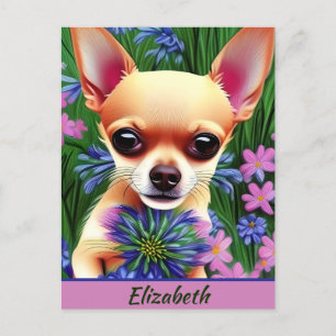Fawn Chihuahua Puppy in Flower Meadow Personalised Postcard