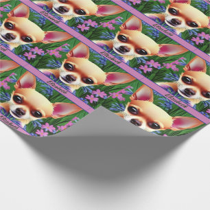 Fawn Chihuahua Puppy in Flower Meadow Personalised Wrapping Paper