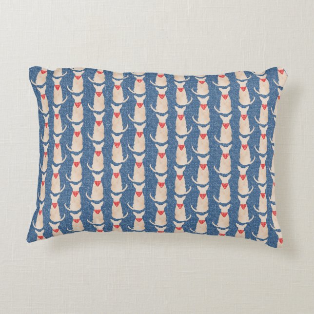 Fawn Chihuahua with Bandanna in Blue Decorative Cushion (Back)