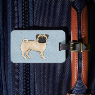 Fawn Coat Colour Pug Mops Dog Breed Design Blue Luggage Tag