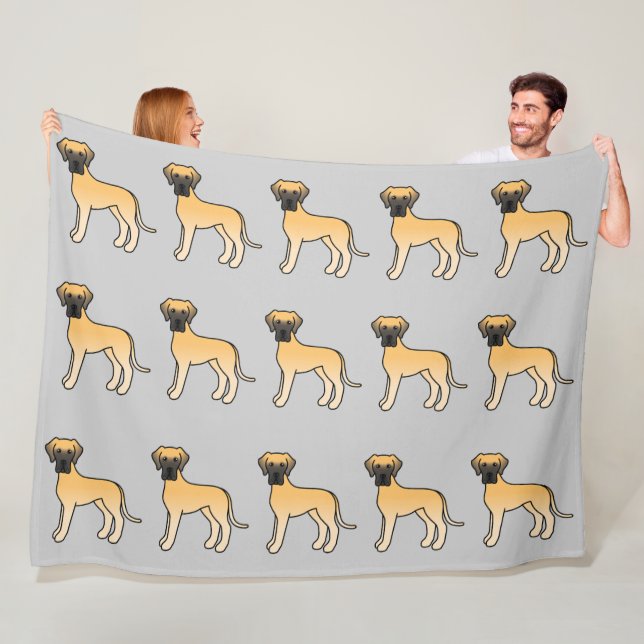 Fawn Coat Great Dane Dogs Pattern On Grey Fleece Blanket (In Situ)