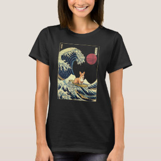 Fawn Corgi Japanese Kanagawa Wave Surf Dog T-Shirt