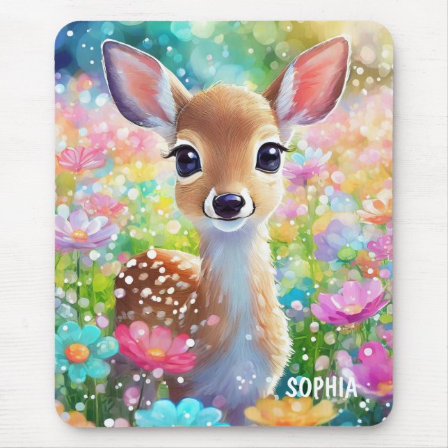 Fawn Cute Animal Personalised Girls Name Mouse Mat (Front)