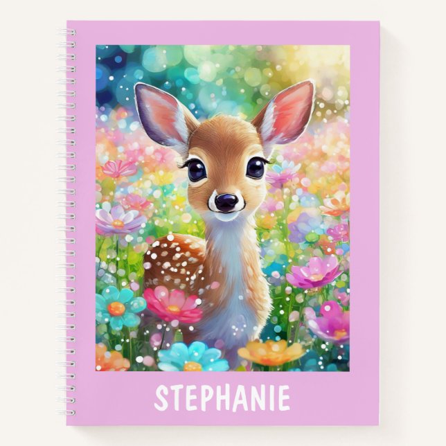 Fawn Cute Animal Personalised Girly Name Notebook (Front)