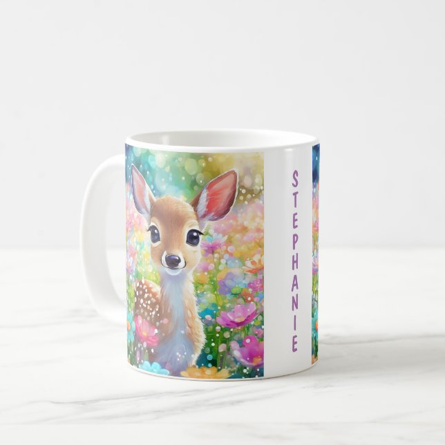 Fawn Cute Deer Animal Personalised Girls Name Coffee Mug (Front Left)