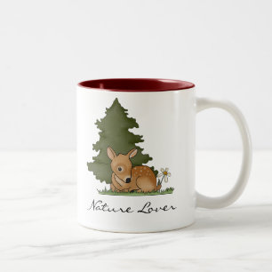 Fawn Deer Art Cartoon Drawing Forest Tree Nature Two-Tone Coffee Mug