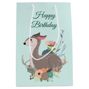 Fawn Deer Floral Birthday Personalised Medium Gift Bag