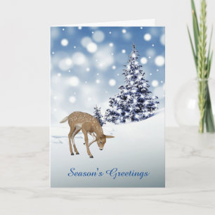 Fawn Deer in Snow Holiday Greeting Card