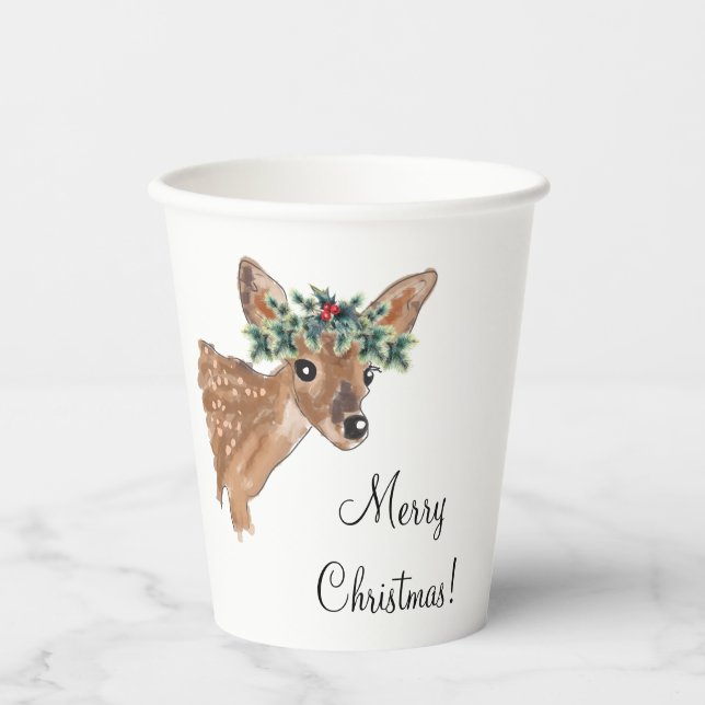 Fawn Deer Personalised Paper Christmas Paper Cups (Front)