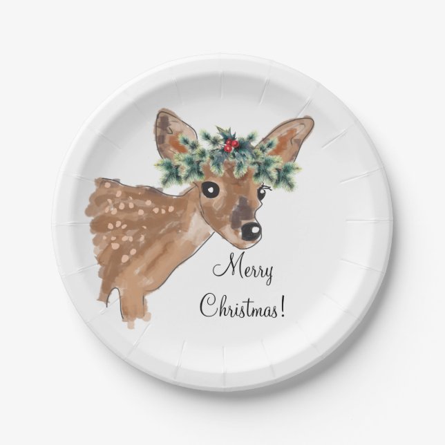 Fawn Deer Personalised Paper Christmas Plates (Front)