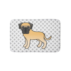 Fawn English Mastiff Cute Cartoon Dog & Paws Bath Mat
