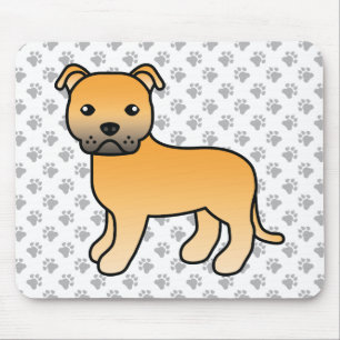 Fawn English Staffie Cute Cartoon Dog & Paws Mouse Mat