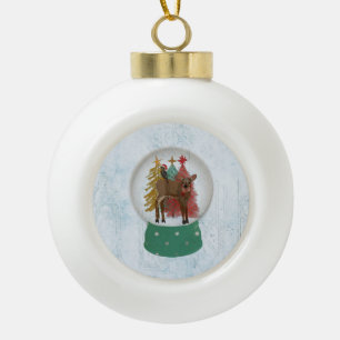 FAWN & FALCON SNOW GLOBE CERAMIC BALL CHRISTMAS ORNAMENT
