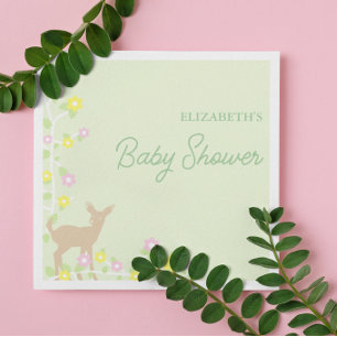 Fawn Floral Girl Baby Shower Napkin