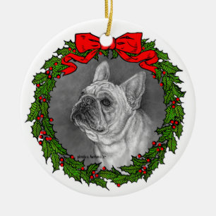 Fawn French Bulldog Art by Glenda S. Harlan Ceramic Tree Decoration
