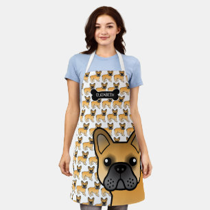 Fawn French Bulldog Cute Cartoon Dog & Name Apron