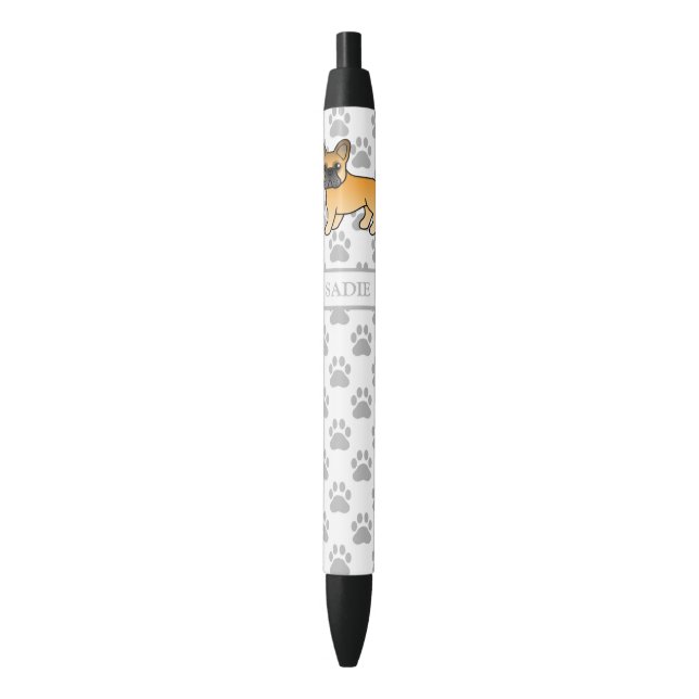Fawn French Bulldog Cute Cartoon Dog & Name Black Ink Pen (Front Vertical)