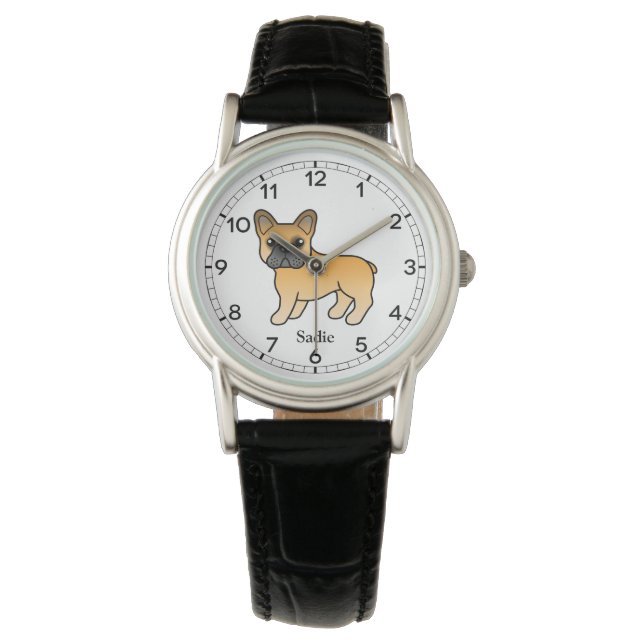 Fawn French Bulldog Cute Cartoon Dog & Name Watch (Front)