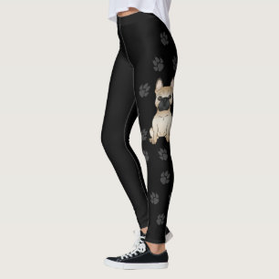 Fawn French Bulldog / Frenchie Cartoon Dog & Paws Leggings