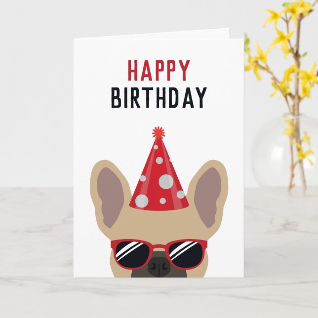 Fawn French Bulldog Happy Birthday Card (Yellow Flower)