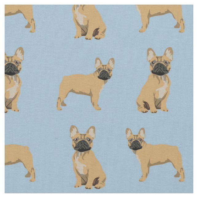 Fawn French Bulldog Light Blue Fabric (Close Up)