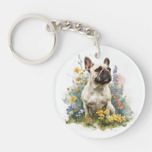 Fawn French Bulldog Watercolor Art Key Ring